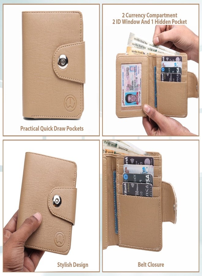 TnW Bi-Fold Beige Artificial Leather Hand Crafted Wallet for Women and Girls with Magnetic Flap - Image 3